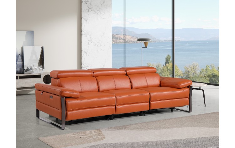 1246 - DivanItalia Camel Modular Power Dual Reclining Sofa with Power Reclining Headrests - Top Grain Italian Leather