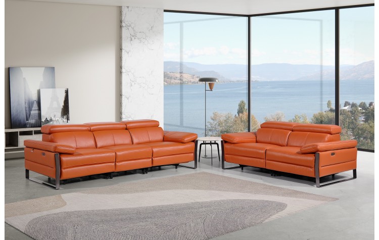 1246 - DivanItalia Camel Modular Power Dual Reclining Sofa and Loveseat Set with Power Headrests - Top Grain Italian Leather
