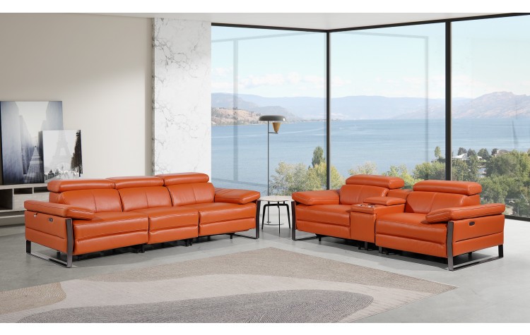 1246 - DivanItalia Camel Modular Power Triple Reclining Sofa and Console Loveseat Set with Power Headrests - Top Grain Italian Leather