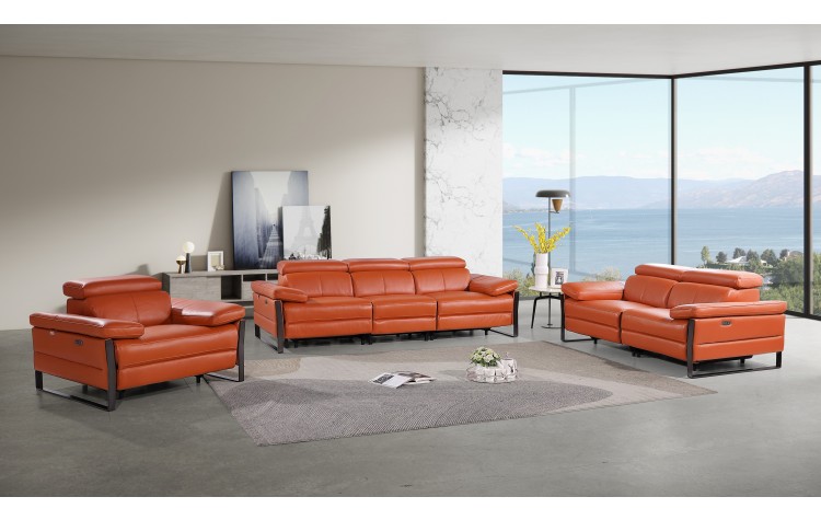 1246 - DivanItalia Camel Modular Power Triple Reclining Sofa, Loveseat, and Chair Set with Power Headrests - Top Grain Italian Leather