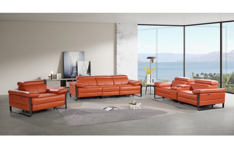 1246 - DivanItalia Camel Modular Power Dual Reclining Sofa, Console Loveseat, and Chair Set with Power Headrests - Top Grain Italian Leather