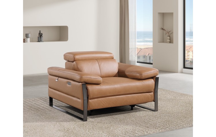 1246 - DivanItalia Cognac Power Reclining Arm Chairwith Power Headrests - Top Grain Italian Leather