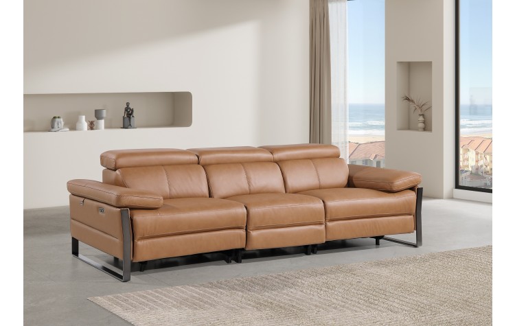 1246 - DivanItalia Cognac Modular Power Dual Reclining Sofa with Power Reclining Headrests - Top Grain Italian Leather