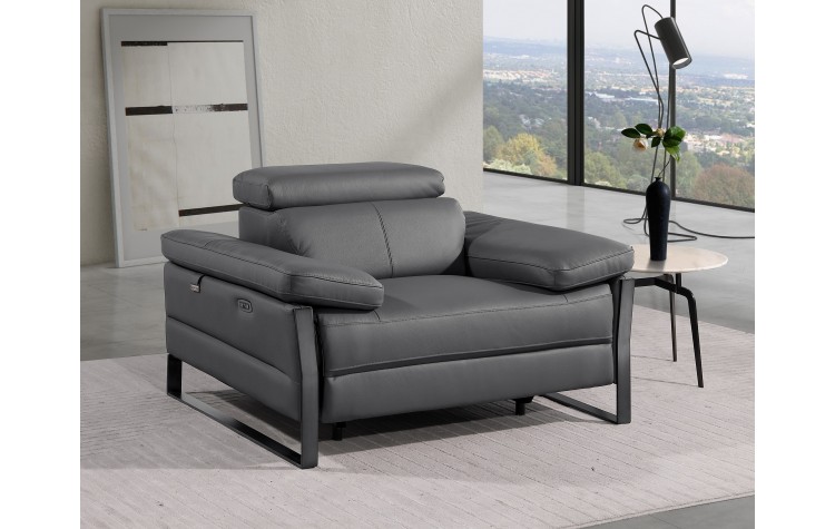 1246 - DivanItalia Dark Grey  Power Reclining Arm Chairwith Power Headrests - Top Grain Italian Leather