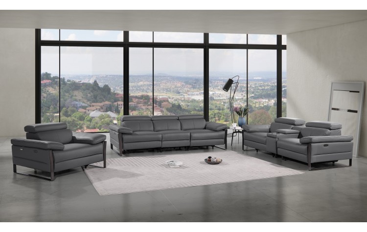 1246 - DivanItalia Dark Grey Modular Power Triple Reclining Sofa, Console Loveseat, and Chair Set with Power Headrests - Top Grain Italian Leather