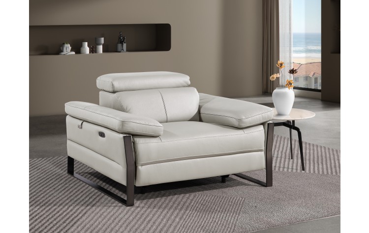 1246 - DivanItalia Light Grey Power Reclining Arm Chairwith Power Headrests - Top Grain Italian Leather
