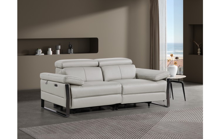 1246 - DivanItalia Light Grey Top Grain Italian Leather Loveseat with Power Headrest