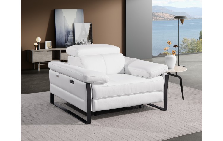 1246 - DivanItalia White Power Reclining Arm Chairwith Power Headrests - Top Grain Italian Leather