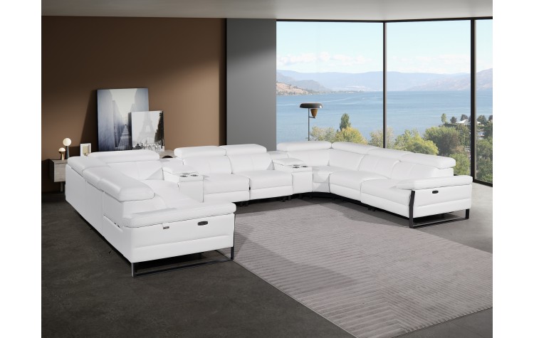 1246 - DivanItalia White 10-Piece U-Shaped Modular Power Reclining Sectional with 4 Power Recliners and Power Headrests - Top Grain Italian Leather