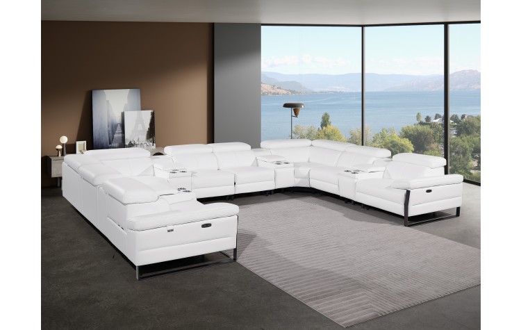 1246 - DivanItalia White 12-Piece U-Shaped Modular Power Reclining Sectional with 4 Power Recliners and Power Headrests - Top Grain Italian Leather