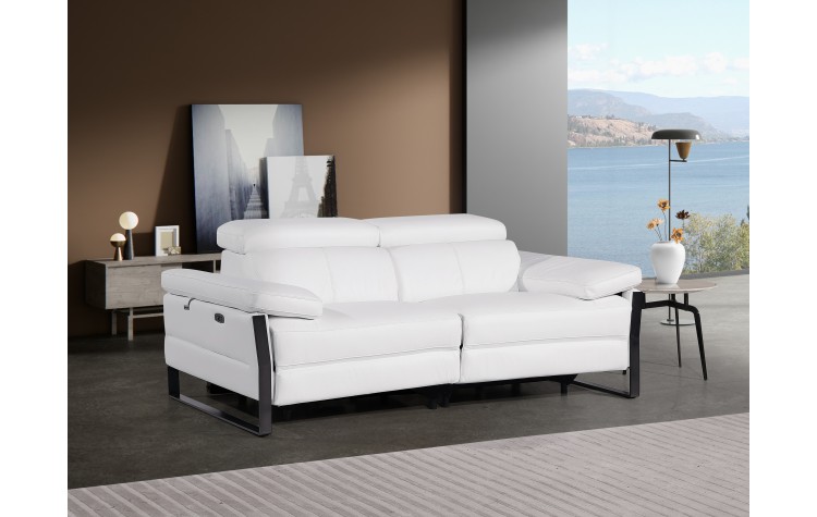 1246 - DivanItalia White Top Grain Italian Leather Loveseat with Power Headrest