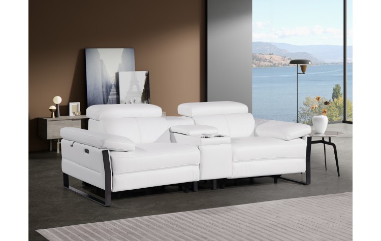 1246 - DivanItalia White Top Grain Italian Leather Console Loveseat with Power Headrest