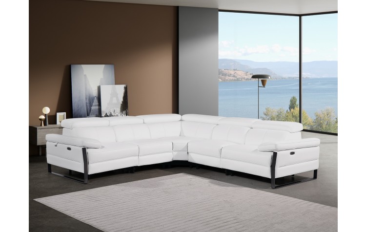 1246 - DivanItalia White 5-Piece L-Shaped Modular Power Reclining Sectional with Power Headrests - Top Grain Italian Leather