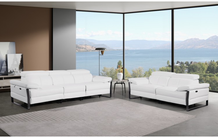 1246 - DivanItalia White Modular Power Dual Reclining Sofa and Loveseat Set with Power Headrests - Top Grain Italian Leather