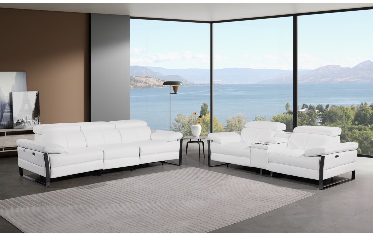 1246 - DivanItalia White Modular Power Triple Reclining Sofa and Console Loveseat Set with Power Headrests - Top Grain Italian Leather