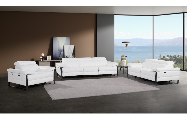 1246 - DivanItalia White Modular Power Dual Reclining Sofa, Loveseat, and Chair Set with Power Headrests - Top Grain Italian Leather