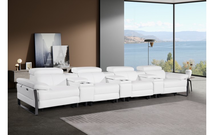 1246 - DivanItalia White Modular Power Triple Reclining Triple Console Sofa with Power Reclining Headrests - Top Grain Italian Leather