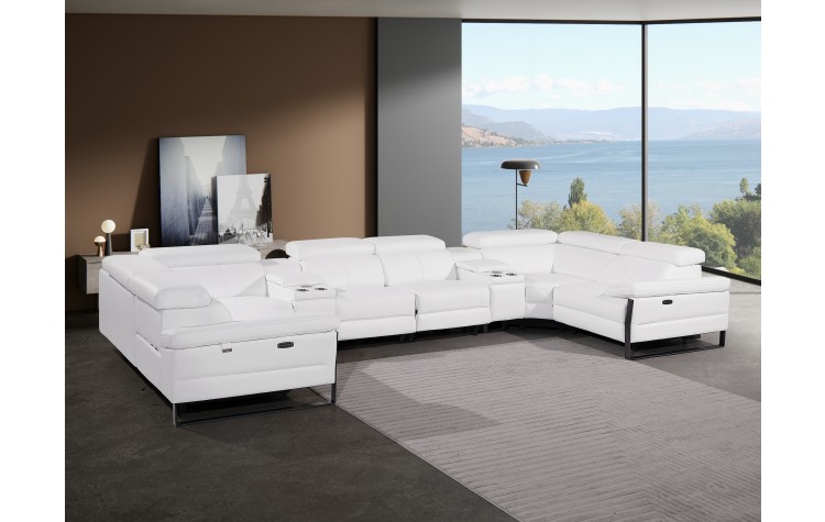 1246 - DivanItalia White 8-Piece U-Shaped Modular Power Reclining Sectional with 2 Power Recliners and Power Headrests - Top Grain Italian Leather