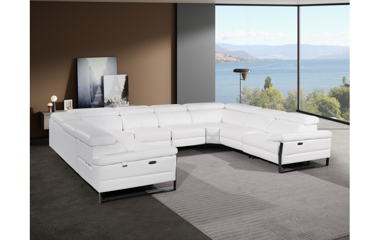 1246 - DivanItalia White 8-Piece U-Shaped Modular Power Reclining Sectional with 4 Power Recliners and Power Headrests - No Console - Top Grain Italian Leather