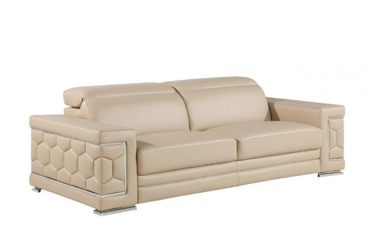 296 - Global United Genuine Beige Leather Sofa