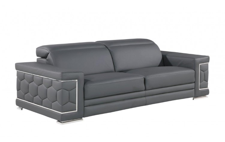296 - Global United Genuine Gray Leather Sofa
