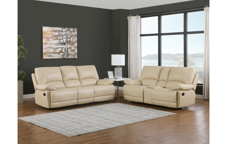 9345 - Beige Sofa with Console Loveseat