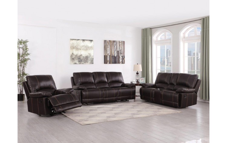 9345 - Brown Sofa Set with Console Loveseat