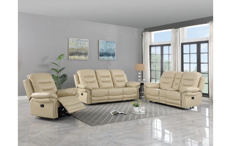 9392 - Beige Sofa Set with Console Loveseat