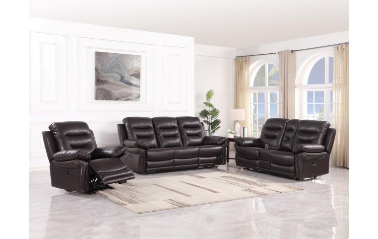 9392 - Brown Sofa Set with Console Loveseat