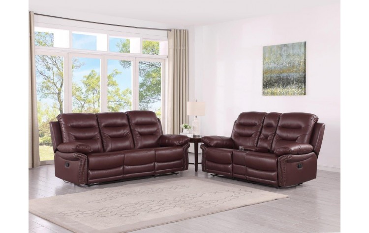 9392 - Burgundy Sofa with Console Loveseat