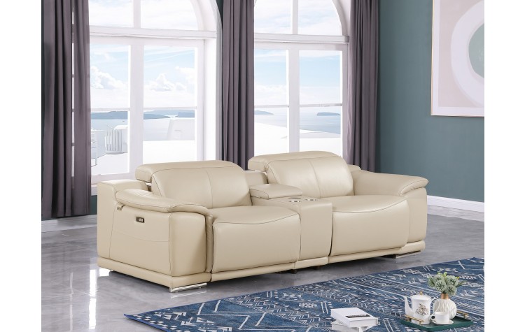 9762 DivanItalia Beige Modular Power Reclining Loveseat – Top Grain Italian Leather