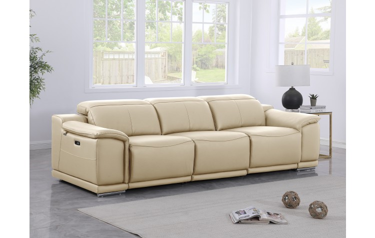 9762 DivanItalia Beige Top Grain Italian Leather Power Reclining Sofa with Dual Recliners