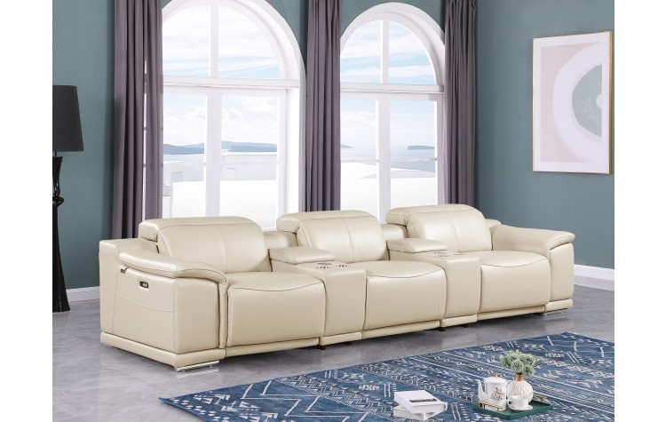 9762 DivanItalia Beige 5-Piece Modular Power Reclining Sofa – Top Grain Italian Leather