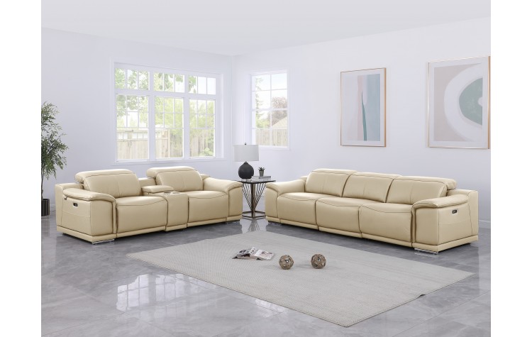 9762 DivanItalia Beige 6-Piece Modular Power Reclining Sofa and Loveseat Set – Top Grain Italian Leather