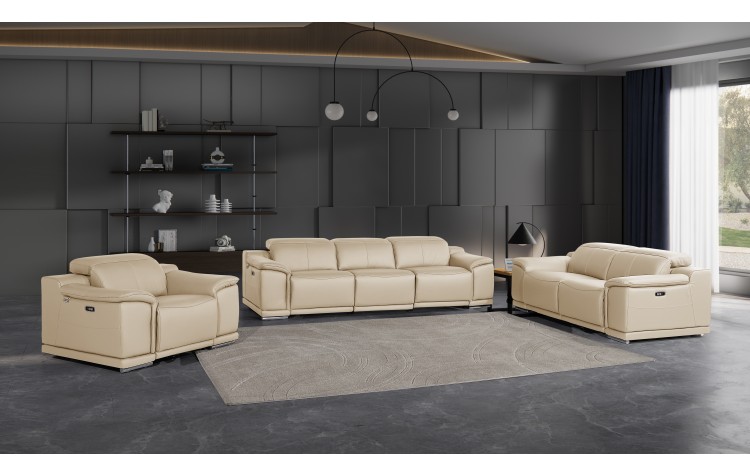 9762 DivanItalia Beige Modular Power Reclining Sofa Loveseat and Chair Set in Italian Top Grain Leather