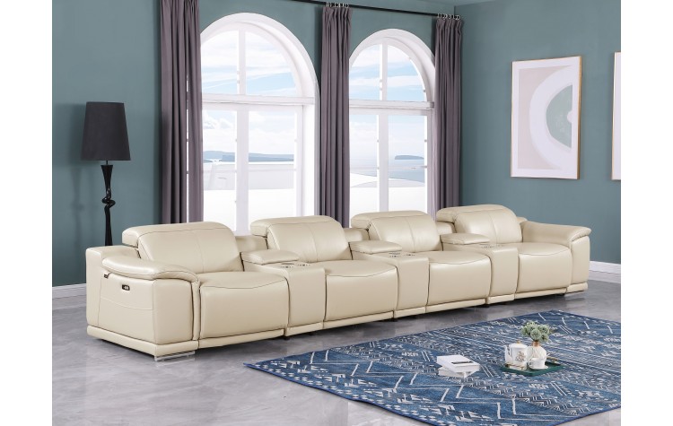 9762 DivanItalia Beige 7-Piece Modular Power Reclining Sofa – Top Grain Italian Leather