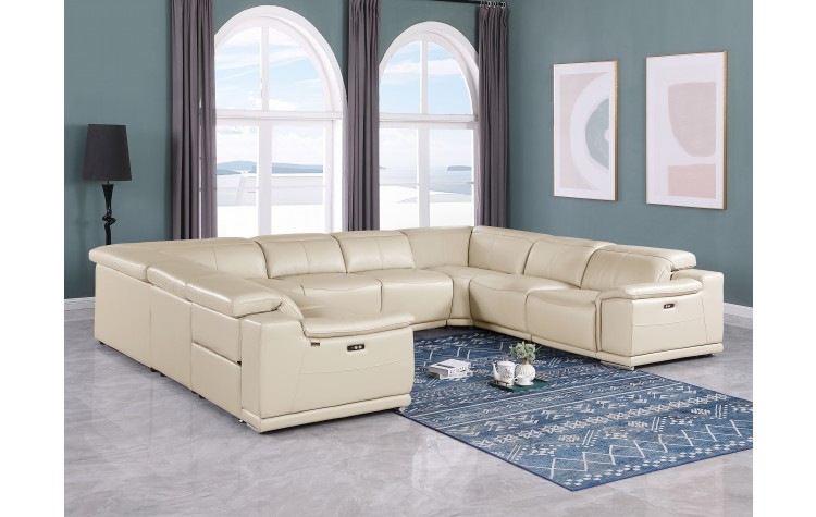 9762 DivanItalia Beige 8-Piece Sectional – Top Grain Italian Leather with 4 Power Recliners