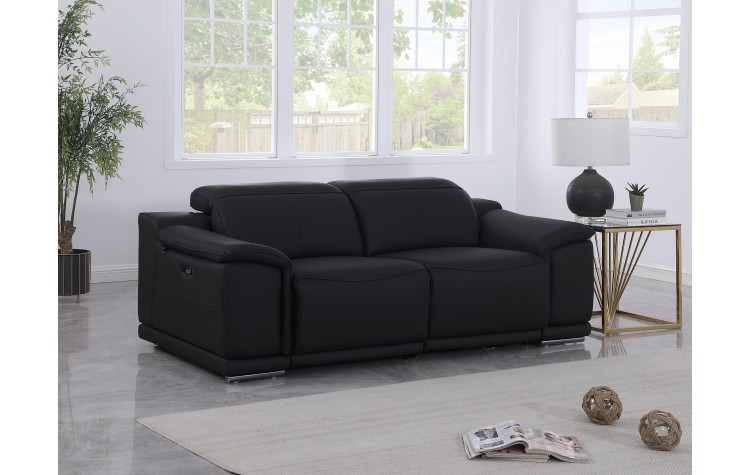 9762 DivanItalia Black Top Grain Italian Leather Modular Loveseat