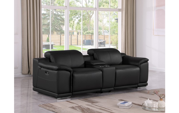 9762 DivanItalia Black Modular Power Reclining Loveseat – Top Grain Italian Leather