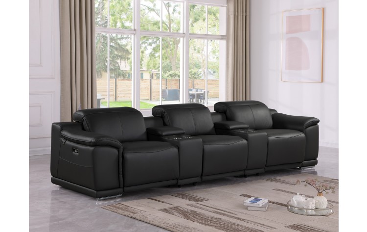 9762 DivanItalia Black 5-Piece Modular Power Reclining Sofa – Top Grain Italian Leather