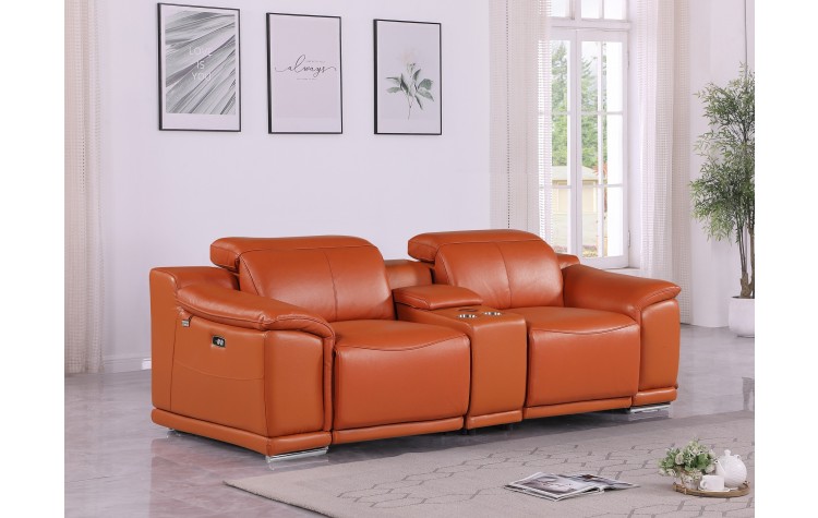 9762 DivanItalia Camel Modular Power Reclining Loveseat – Top Grain Italian Leather