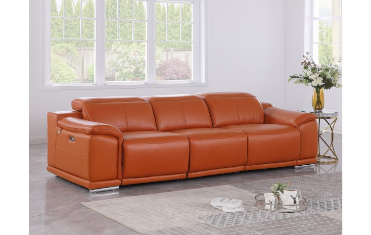 9762 DivanItalia Camel Top Grain Italian Leather Power Reclining Sofa with Dual Recliners