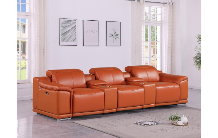 9762 DivanItalia Camel 5-Piece Modular Power Reclining Sofa – Top Grain Italian Leather