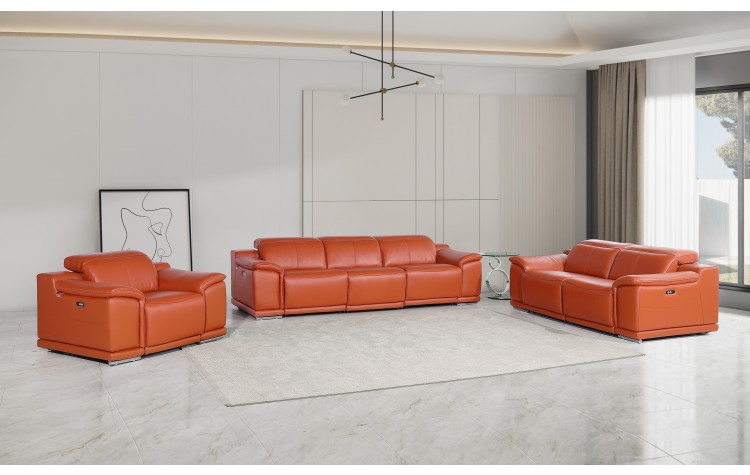 9762 DivanItalia Camel Modular Power Reclining Sofa Loveseat and Chair Set in Italian Top Grain Leather