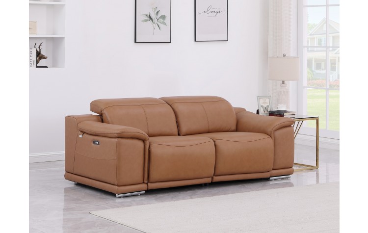 9762 DivanItalia Cognac Top Grain Italian Leather Modular Loveseat