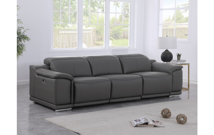 9762 DivanItalia Dark Grey Top Grain Italian Leather Power Reclining Sofa with Dual Recliners