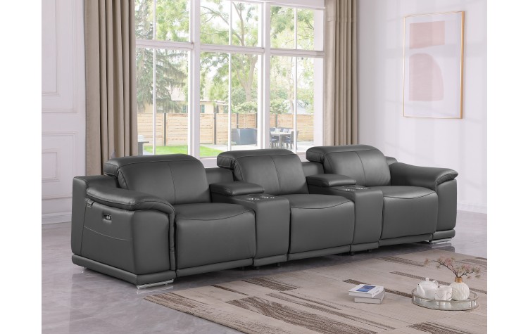 9762 DivanItalia Dark Gray 5-Piece Modular Power Reclining Sofa – Top Grain Italian Leather