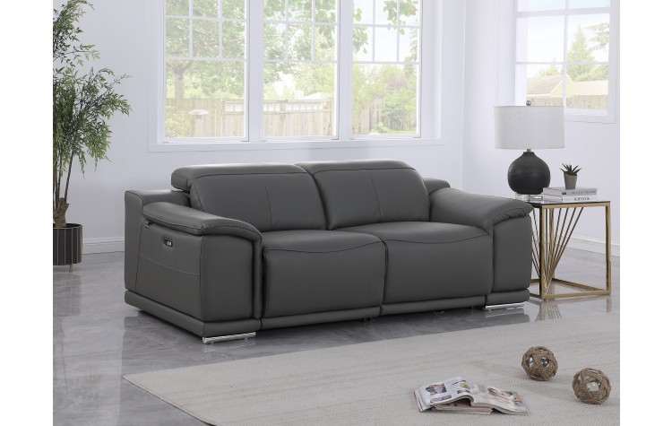 9762 DivanItalia Dark Grey Top Grain Italian Leather Modular Loveseat