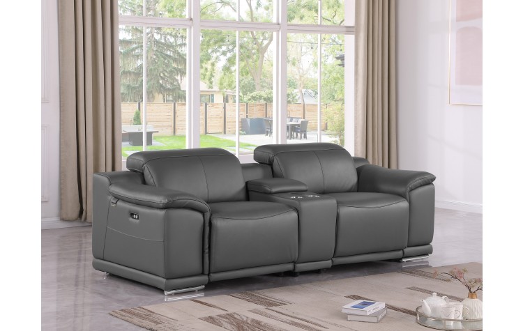 9762 DivanItalia Dark Gray Modular Power Reclining Loveseat – Top Grain Italian Leather