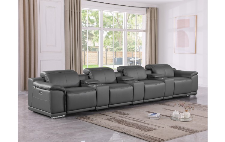 9762 DivanItalia Dark Gray 7-Piece Modular Power Reclining Sofa – Top Grain Italian Leather